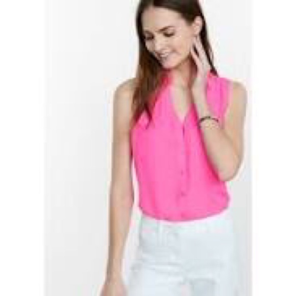 Hot Pink Button Down Express Sleeveless Blouse